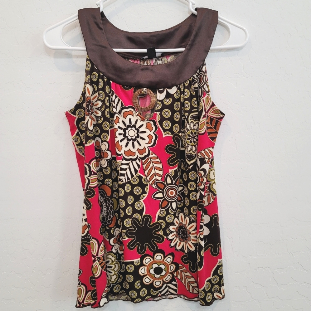 BCX Brown/Pink Halter Floral Top Size Small